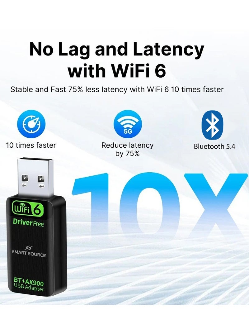 SMART SOURCE WiFi 6 USB Adapter AX900 | High Speed Wireless USB WiFi Dongle With Bluetooth 5.4 For PC Laptop | Dual Band 2.4GHz 5GHz | Fast Stable Internet USB Adapter - Image 5